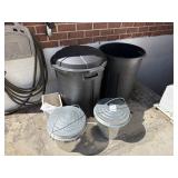 2- Rubbermaid trash cans-2 small metal trash cans