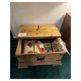 Blanket chest 32inWx34inDx18inH & linens