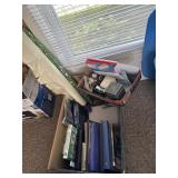 Box lot- books- paper- tape holders lot