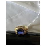10K mens sapphire stone sm. diamonds