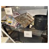 Shelf lot- granite pot- shower head- painting  lot