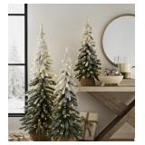 Pre-lit Set of 3 frosted trees -flocked