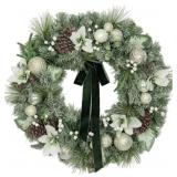 Pre-lit 32in decorated wreath evergreen
