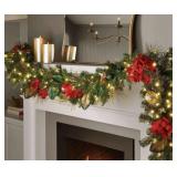 Pre-lit 9ft Decorated garland red