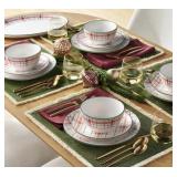 12pc Stoneware Holiday dinnerware set plaid