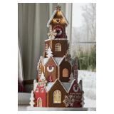 16in Prelit gingerbread village brown/red