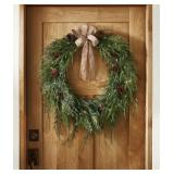 32in Pre-lit Natural cypress wreath w/pinecones