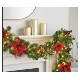 Pre-lit 9ft Decorated garland red