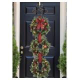 Pre-lit Decorated three wreath door hanger