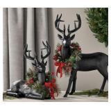 Set of 2 Carved deer decor -black