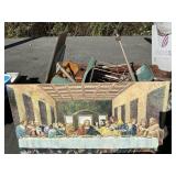 Painting-2-school desks-chest lot MUST take all