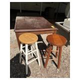 2 Wooden Stools And Table