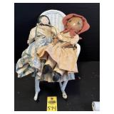 Antique Dolls And Wicker Rocker