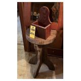 Antique Wooden Plant Stand, Mirror & Match Holder