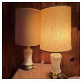 2 Vintage White Satin Glass Table Lamps 30" H