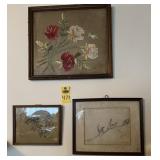 Vintage Needlework And 2 Prints
