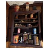 Antique Wooden Shelf And Contents