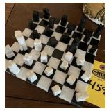 Vintage Carved Marble Chess Set - Aztec Motif