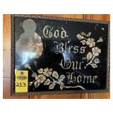 Reverse Painted Tinsel Art " God Bless Our Home"
