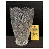 Vtg Lead Crystal Star Of David Design Vase 7"