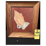 Vtg Praying Hands Oil On Panel Signed M G