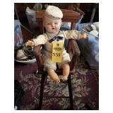 Vtg Boy Baby Doll And High Chair