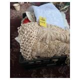 Crate Of Table Cloths, Runners & Doilies, Etc.