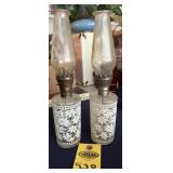2 Vtg Foster & Forbes Poinsietta Floral Oil Lamps