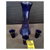Vtg Cobalt Blue Decanter And Shot Glasses