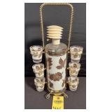 Aidon Frosted Gold Leaf Liquor Decanter Pump Set