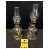 2 Swirl Pattern Miniature Oil Lamps 8.5" & 9"
