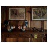 Shelf, 2 Rooster Prints & Vintage Roosters