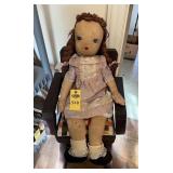 Primitive Doll Chair And Homemade Doll