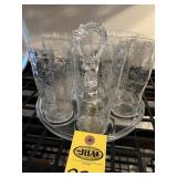 Mid Century Modern Crackle Glass Tumbler & Tray