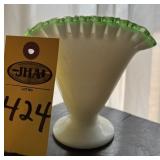 Fenton Emerald Crest Milk Glass Fan Vase