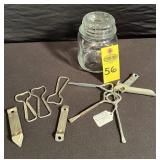 Jar Of Advertising Bottle & Paint Openers
