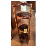 Vtg 3-tiered Carved Wood Folding Plant/ Pie Stand