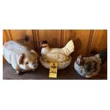 Ceramic Pig( Sm Hole In Back), Nesting Hen& Chick
