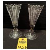 2 Antique National Prism Pattern 7.5" Vases
