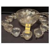Vtg Anchor Hocking Punch Bowl Set- Leaf Pattern