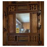 Antique Wooden Mirrored Coat Rack
