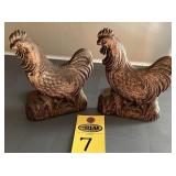 Wooden Rooster Bookends