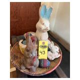 Basket Of Vintage Bunnies And Eggs