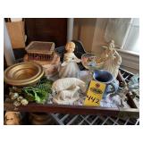 Vintage Wooden Tray Of Misc Home Decor