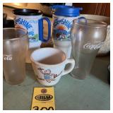 Vtg. Dunkin Doughnuts Cup, Coca Cola Glasses And