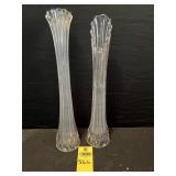 2 Vtg Swung Glass Vases 15.5" & 16.5"