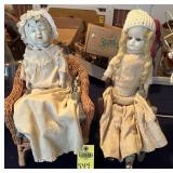 2 Antique Dolls And Chairs