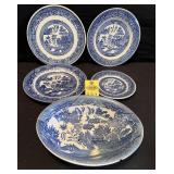 5 Pcs Blue Willow Transferwar * Bowl Has Chip*