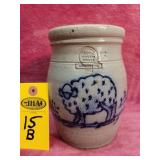 Rowe Pottery Salt Glaze Storage Jar 7' W/ Sheep