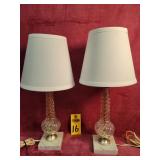 Pair Marble & Glass Lamps 17'